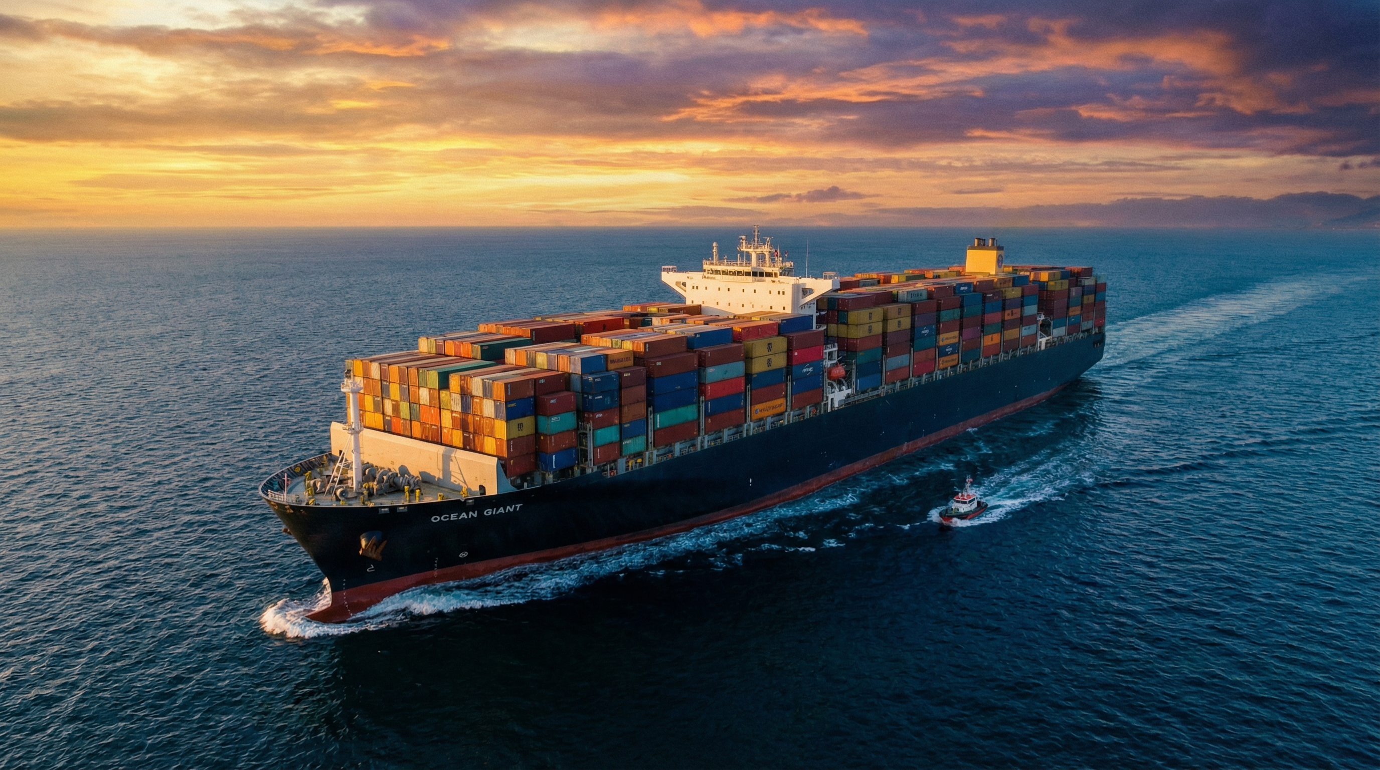 Cargo container ship at sea transporting vehicles from Canada